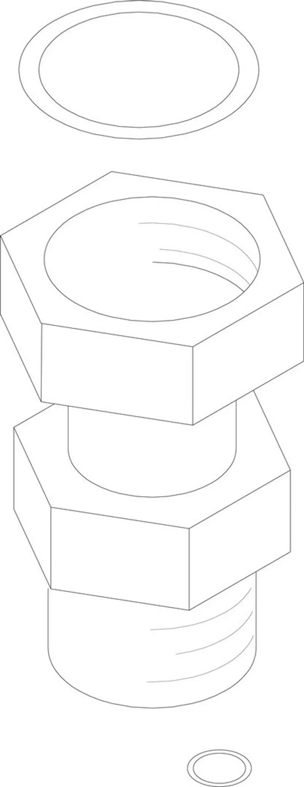 BOSCH Distanzstück mit hexagonalem Körper und integrierter Dichtung. Über dem Distanzstück ist eine einfachere Dichtung sichtbar.